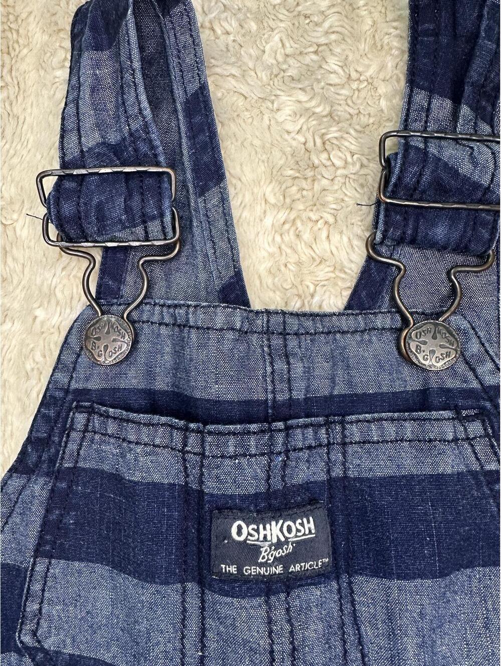 OshKosh B'gosh cotton overalls 4T navy/chambray striped classic vintage-inspired - Picture 3 of 10